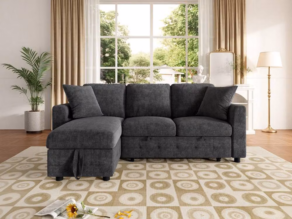 Rolipo Grey Reversible L-Shaped Chenille Fabric Sofa Bed with USB Charging and Storage Chaise – 5