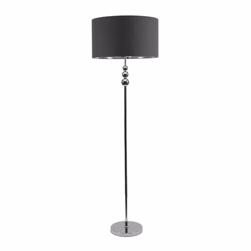 ValueLights Marissa Chrome Floor Lamp with Grey Fabric Drum and Chrome Inner Shade