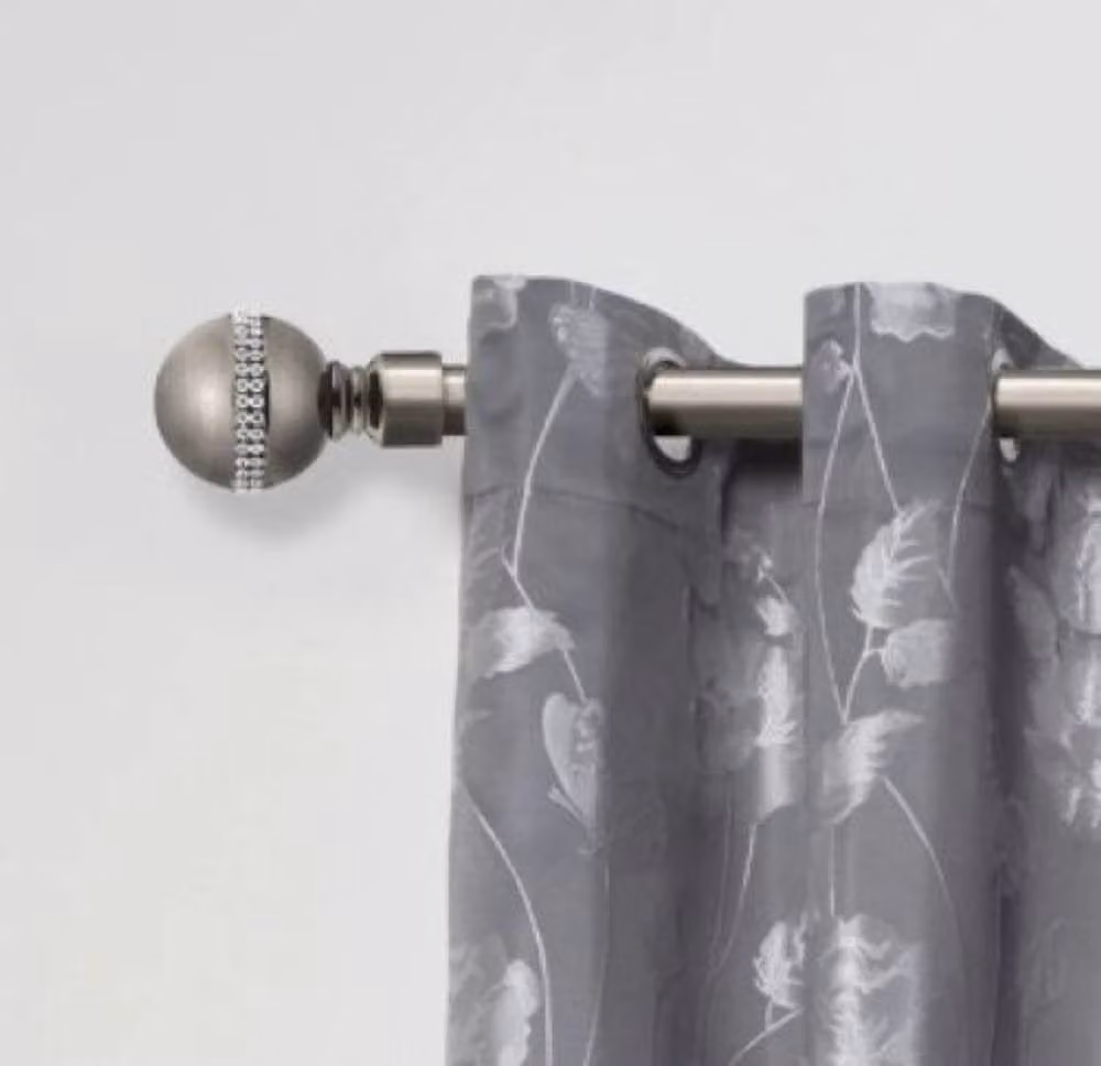 New Edge Blinds Bejeweled Extendable Eyelet Metal Curtain Pole Set in Black Silk, Width: 120 cm – 2