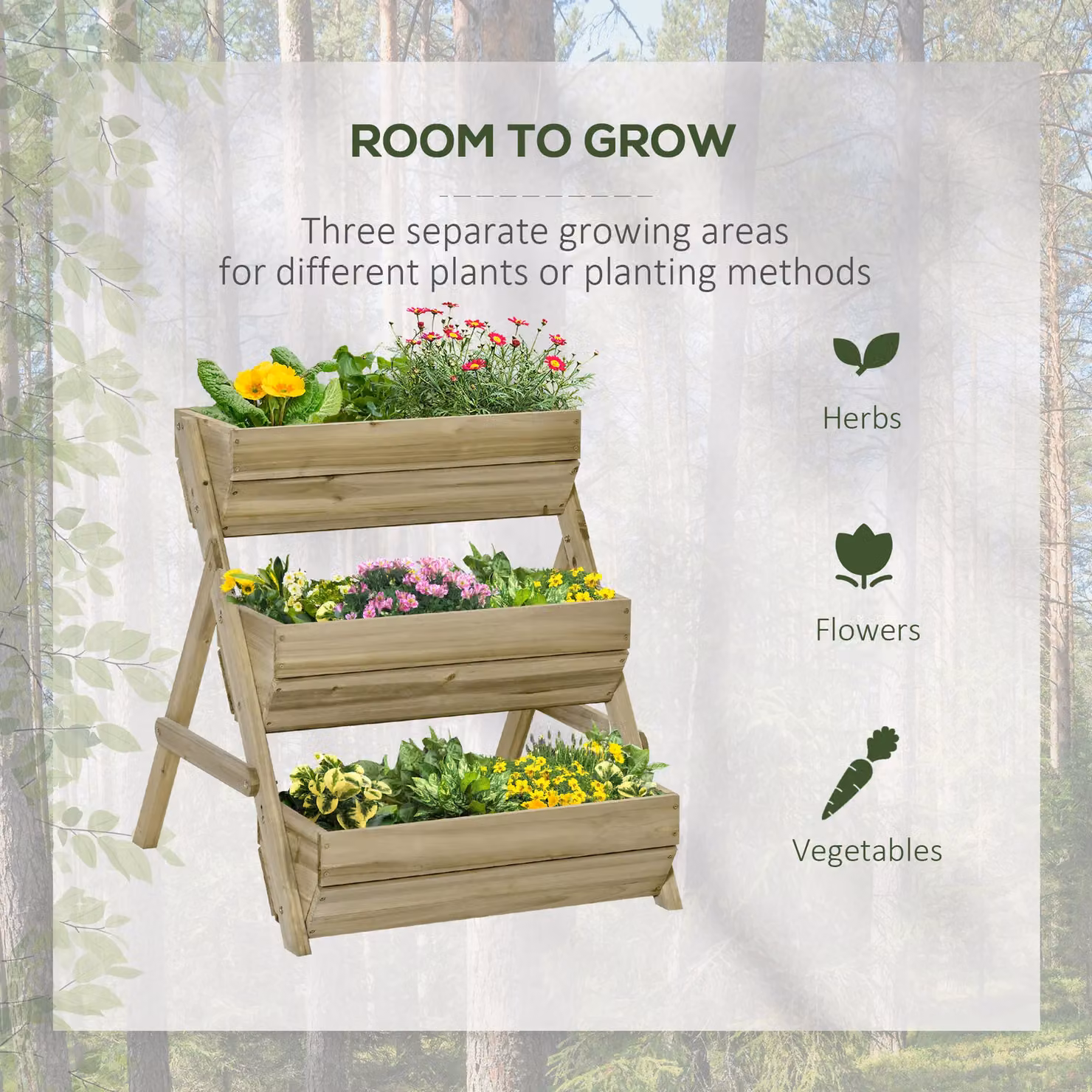 Outsunny 3 Tier Wooden Raised Garden Bed Elevated Planter Box in Green and Brown, W/D/H: 76 x 65 x 23 cm – 3