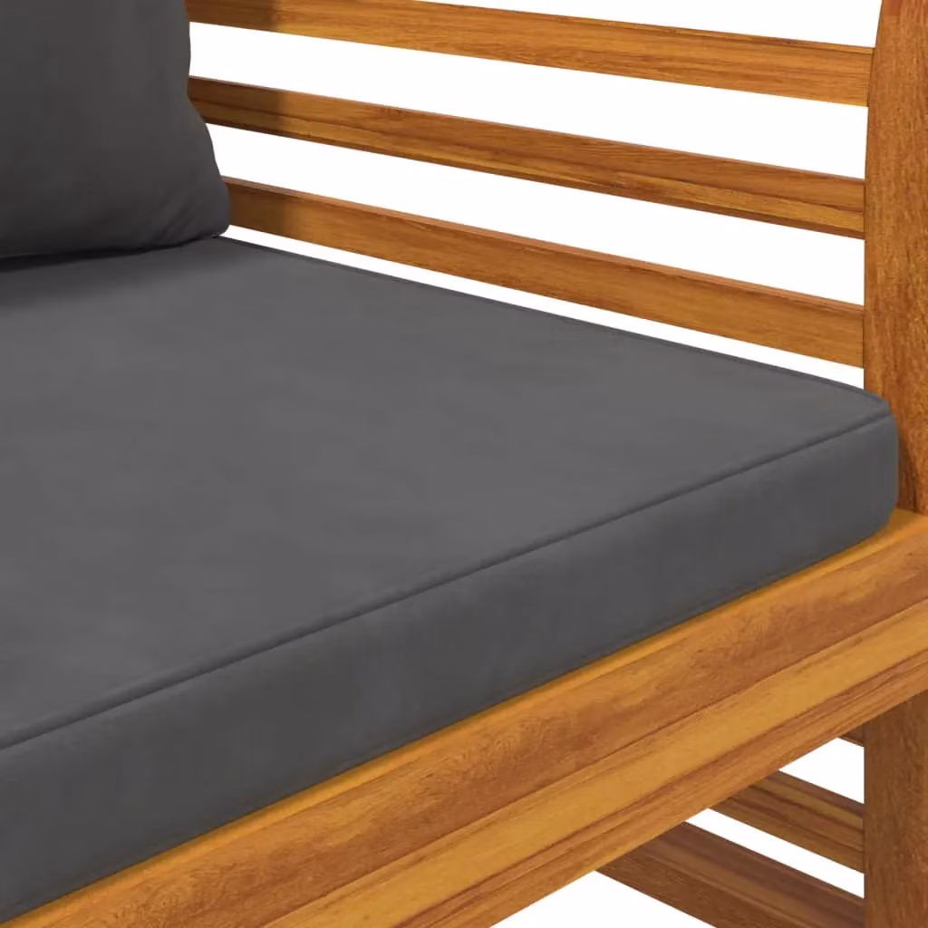 Berkfield Home Set of 2 Acacia Wood Garden Sofa Chairs in Brown with Dark Grey Cushions – 5