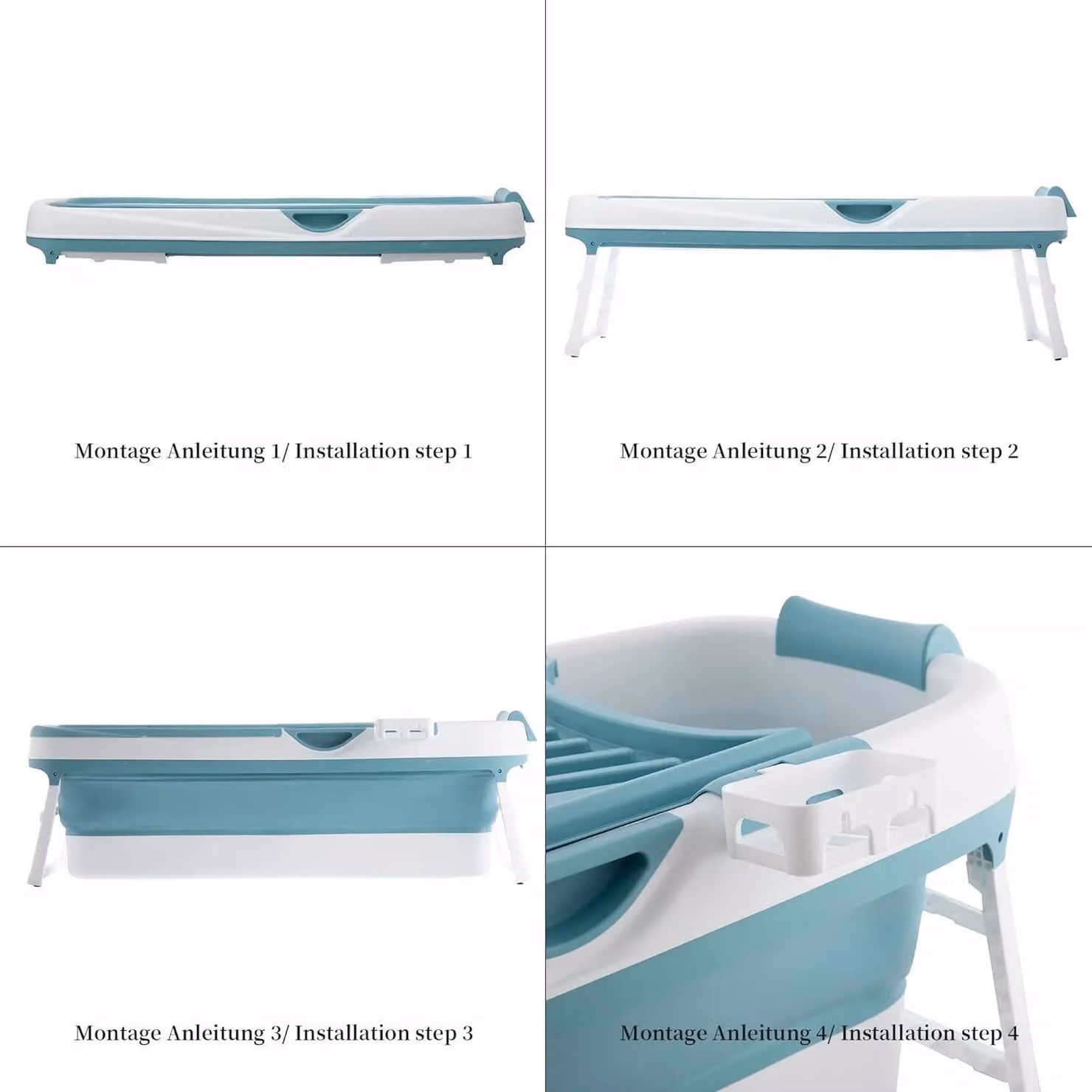 Fimous Portable Folding Freestanding Adult Shower Bathtub with Soap Basket in Blue and White – 2