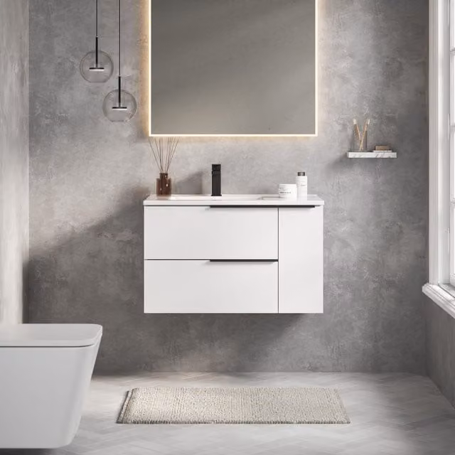 Banyetti Celtic Duo 800mm Wall Hung Vanity Unit with Door and Basin in Gloss White – 1
