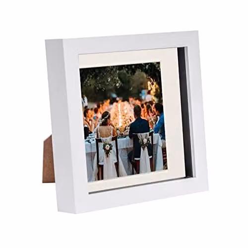 Nicola Spring Square 3D Shadow Box Single Photo Frame with Glass Aperture, White