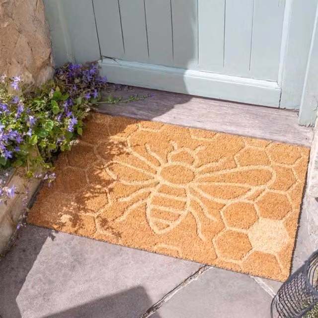 Marco Paul Heavy Duty Coir Door Mat with Honey Bee Design in Brown, W: 45 cm, D: 75 cm – 1