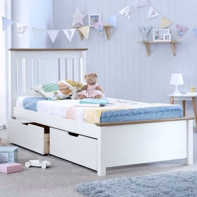 Bedmaster Chester White Wooden Storage Bed with 2 Drawers, W/D/H: 90 x 190 cm