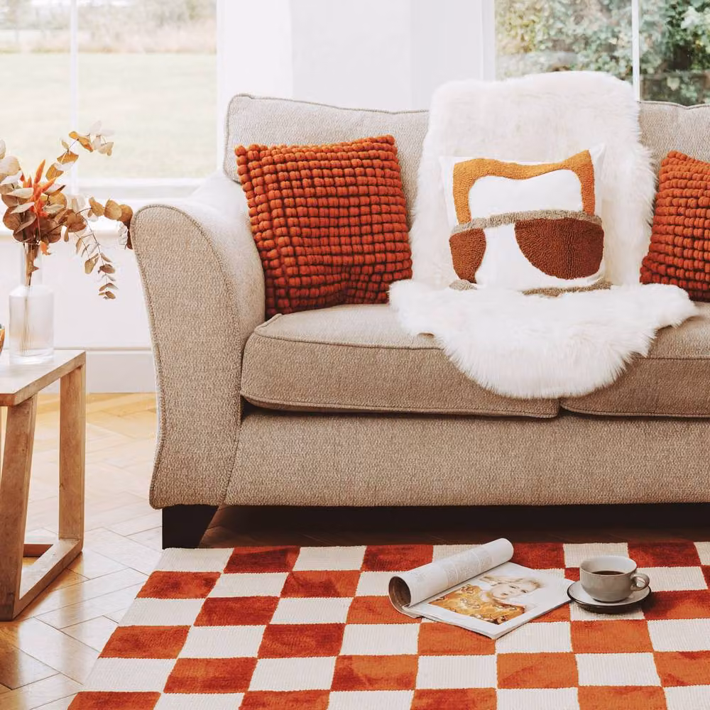 Kukoon Retro Chequerboard Maximalist Hand Tufted Area Rug in Terracotta Orange and Red, W/D/H: 120 x 170 cm – 4