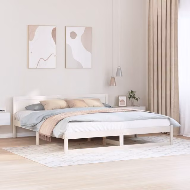 Berkfield Home White Solid Pine Wood Bed Frame W/D/H: 180 x 200 x 70 cm