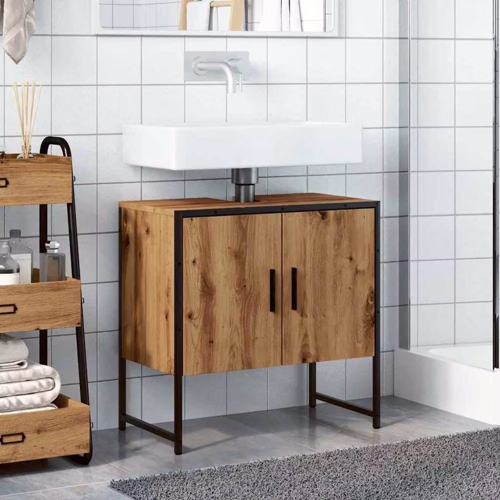 Berkfield Home Artisan Oak Bathroom Sink Cabinet in Brown, W/D/H: 60 x 33 x 60 cm – 3