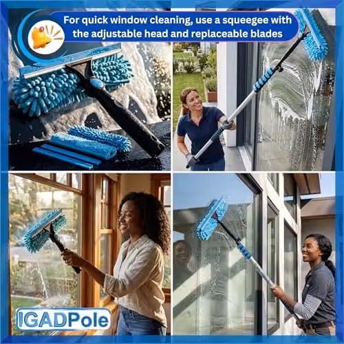 IGAD 28ft Telescopic Water-Fed Window Cleaning Pole Kit in Blue with Brush, Squeegee, Cobweb Duster and Soap Dispenser for Solar Panels, Conservatories, Gutters and High Windows – 2