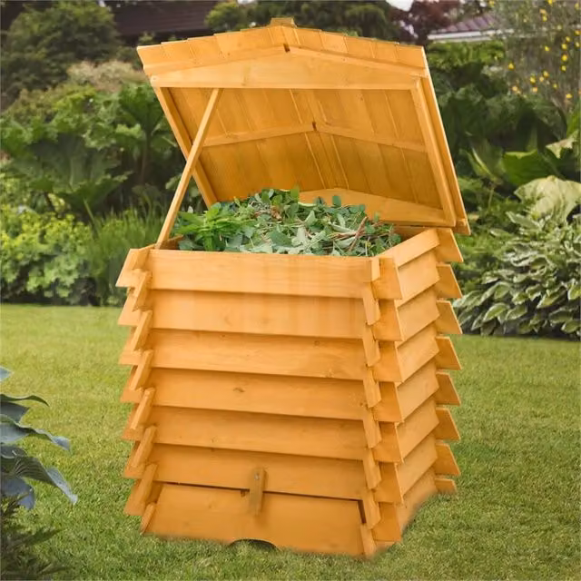 VOGREX Large 300L Wooden Beehive Compost Bin with Flip Lid in Brown – 1