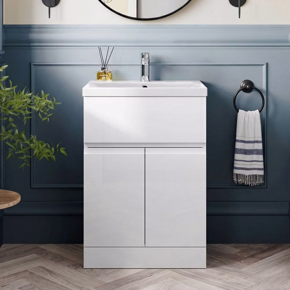 Balterley Mavesyn 2 Door 1 Drawer Freestanding Vanity Basin Unit, Satin White, W: 50 cm, H: 86 cm – 2