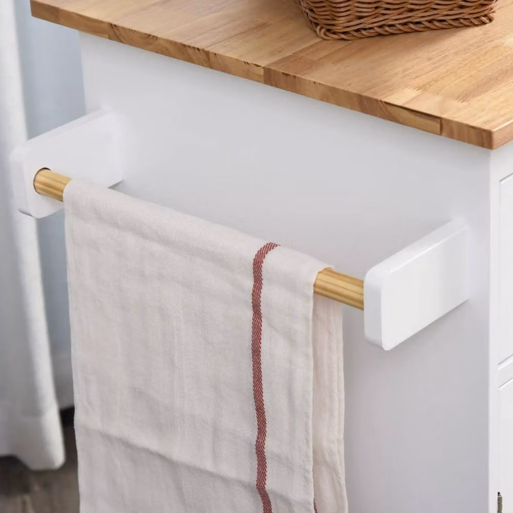 Wyld Haus Mobile Kitchen Island with Rubberwood Top, Drawers, Cabinet and Spice Rack in White, W/D/H: 89.5 x 45.0 x 38.5 cm – 3