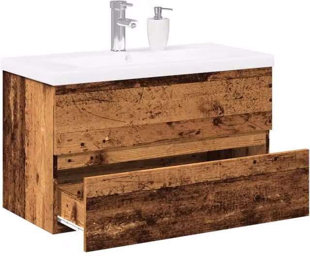 Berkfield Home Sink Cabinet with Built-in Basin in Old Wood Brown, W: 81 cm, D: 39.5 cm, H: 49 cm – 1