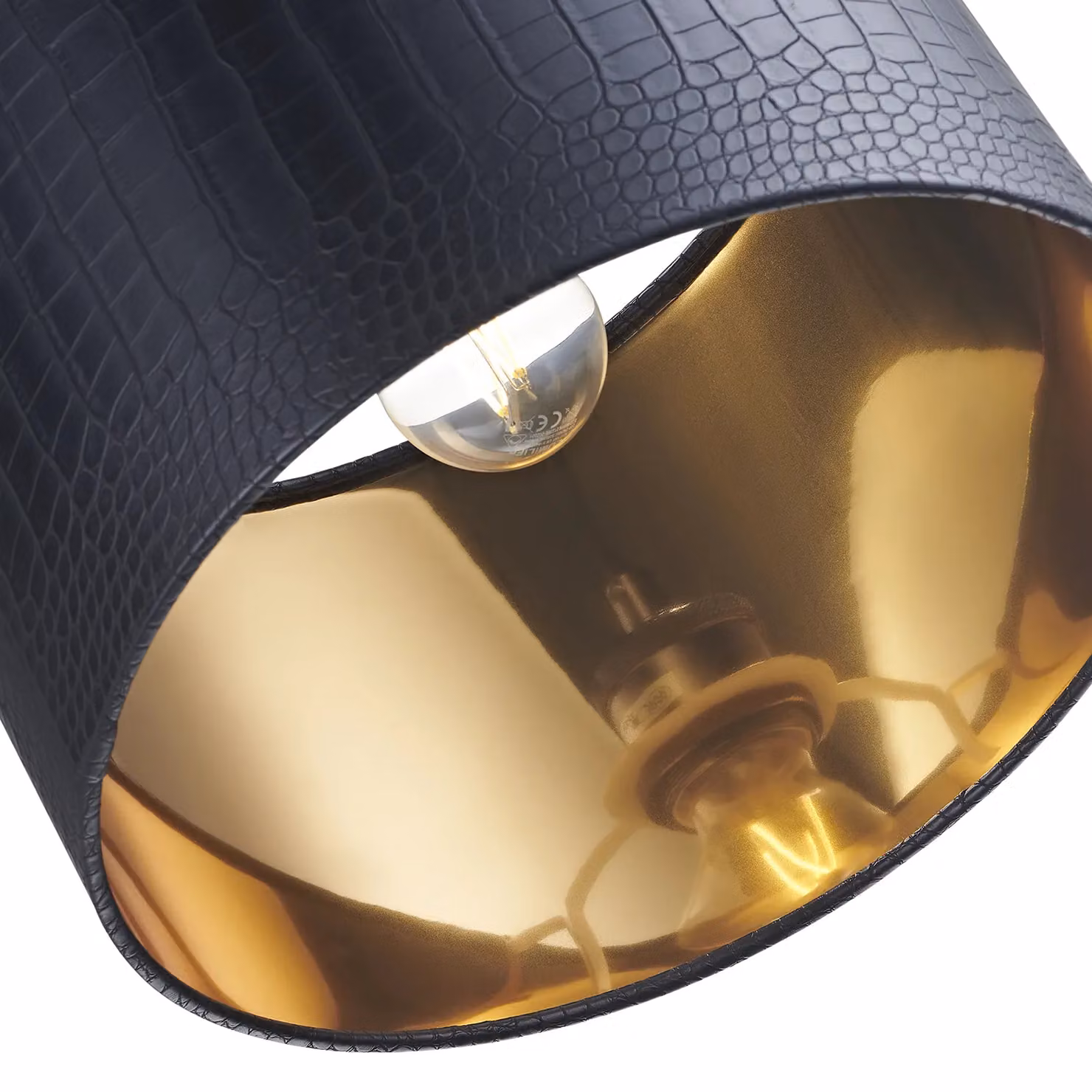 Happy Homewares Modern Round Faux Leather Lamp Shade with Shiny Inner in Black, Diameter: 30 cm – 3