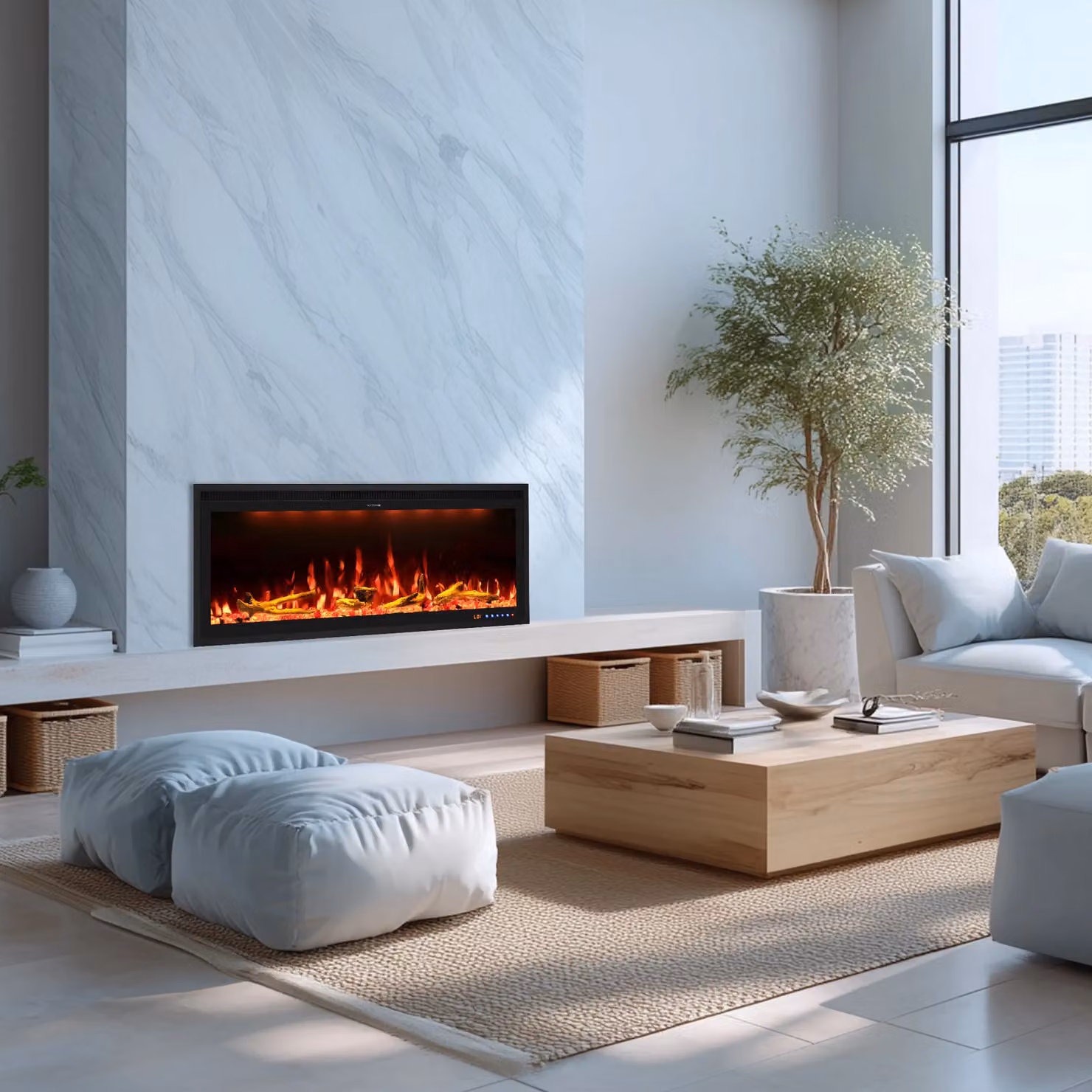 Omni-Burn Black Recessed and Wall-mounted Electric Fireplace with App Control, W/D/H: 127 x 42.84 x 42.84 cm – 6