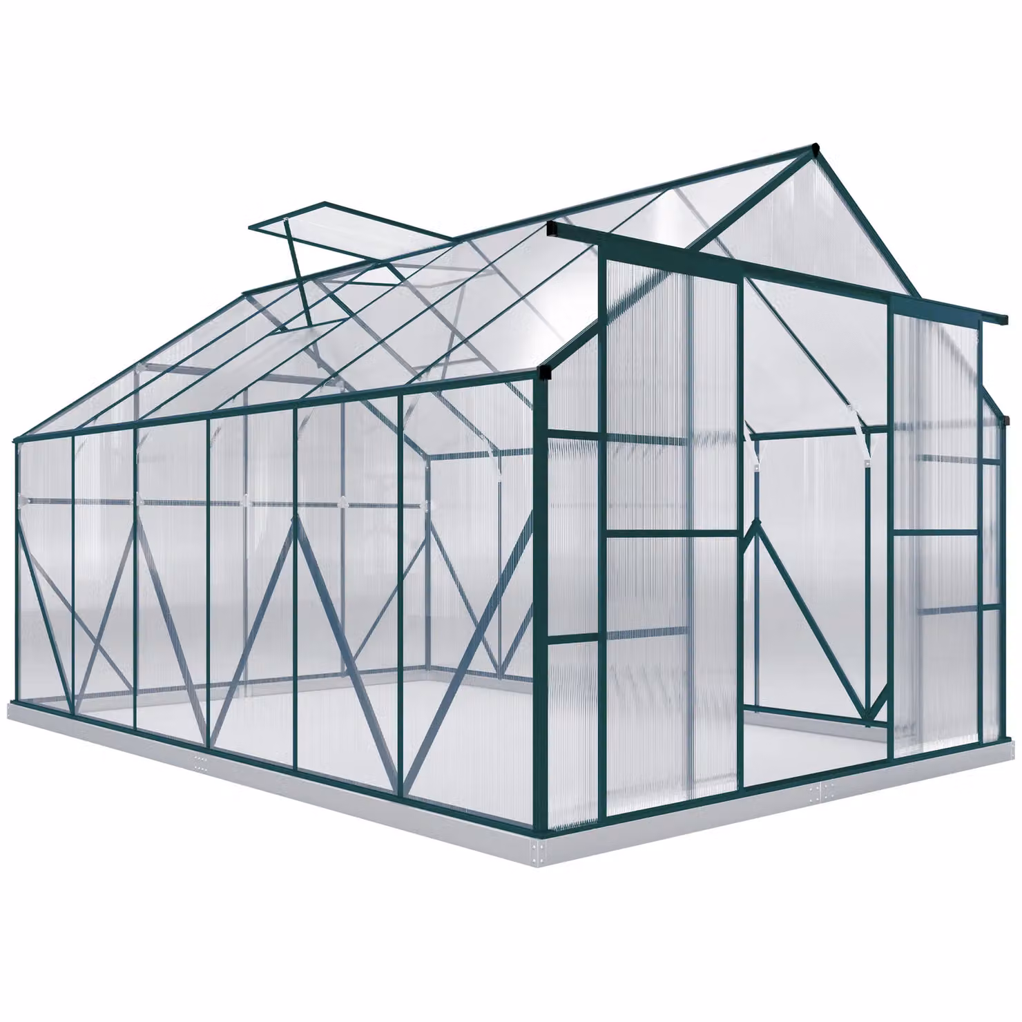 OUTSUNNY Polycarbonate Walk-in Outdoor Greenhouse with Double Sliding Doors, Clear, W: 243.84 cm, D: 244.0 cm, H: 215.0 cm – 2