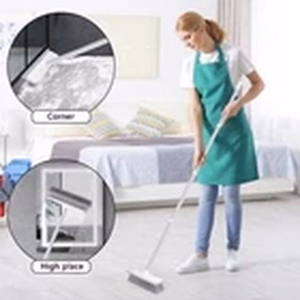 EONLION 2 in 1 Long Handle Floor Tile and Deck Cleaning Brush with Scraper and Telescopic Handle in White – 3