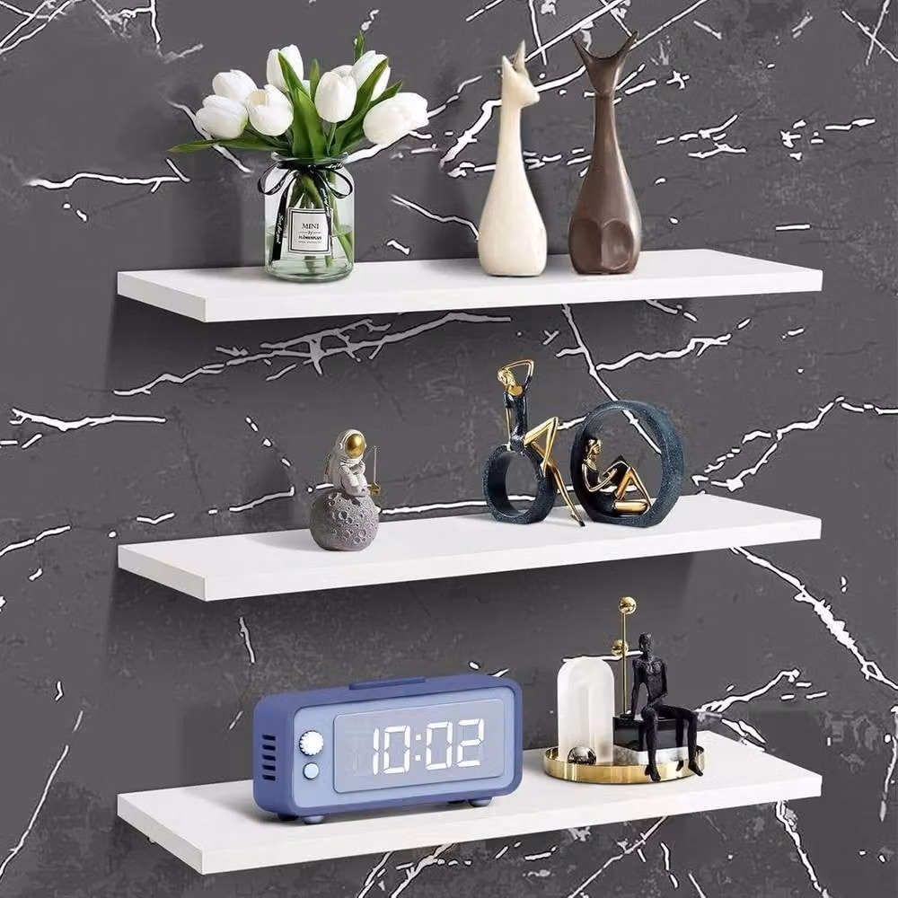 FORGEVIO Set of 3 White Modern Floating Wall Shelves, W/D/H: 60 x 15 x 1.5 cm – 2
