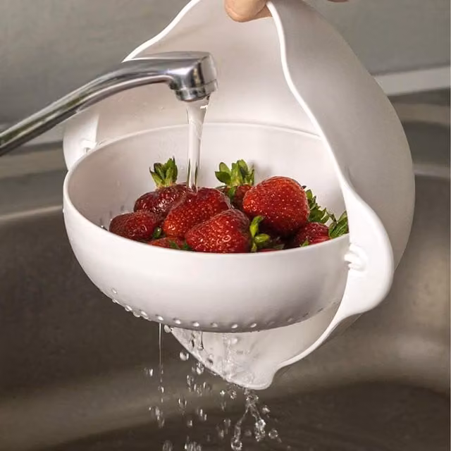 CALITEK Round Plastic Colander Strainer Set with Feet, 1.3 l, White and Turquoise