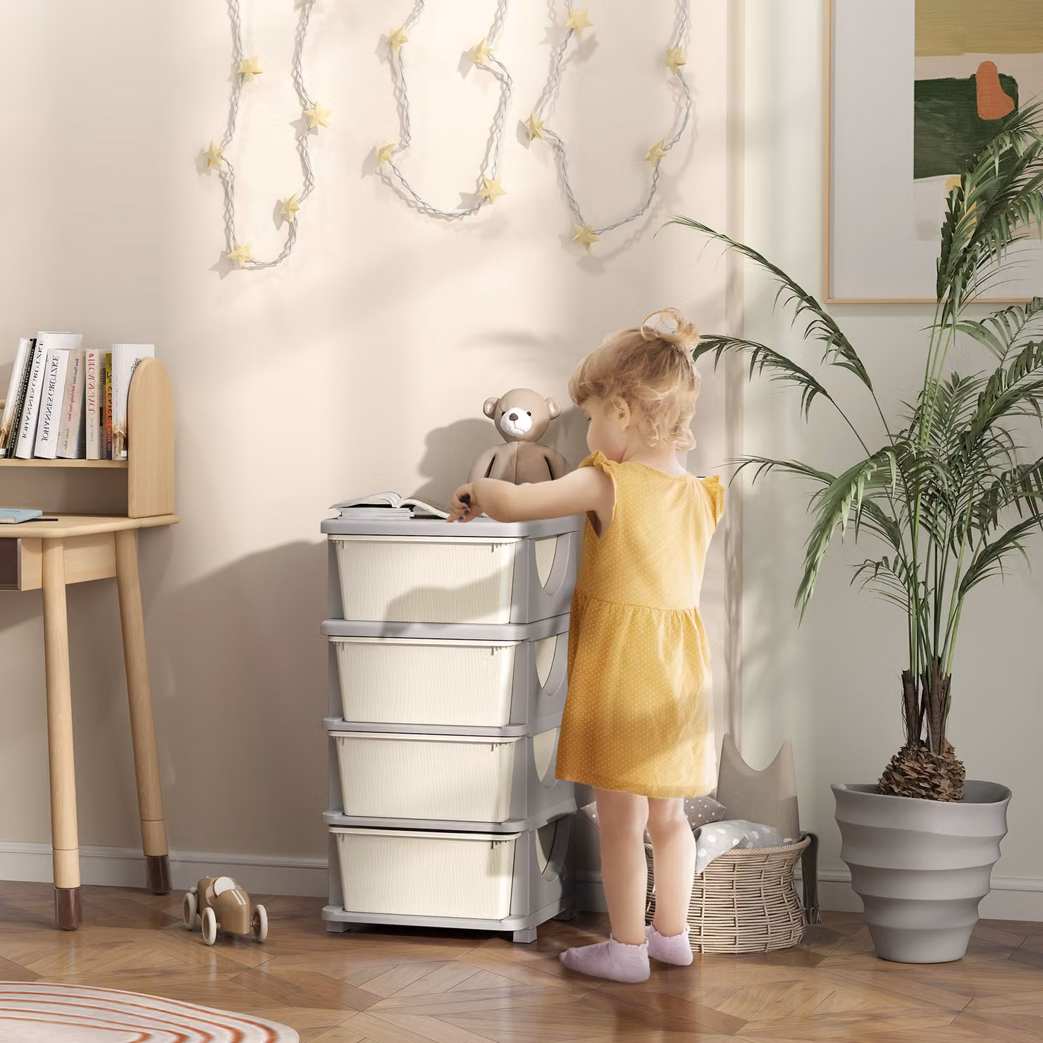 HOMCOM Four-Tier Kids Storage Unit with Four Drawers, White – 2