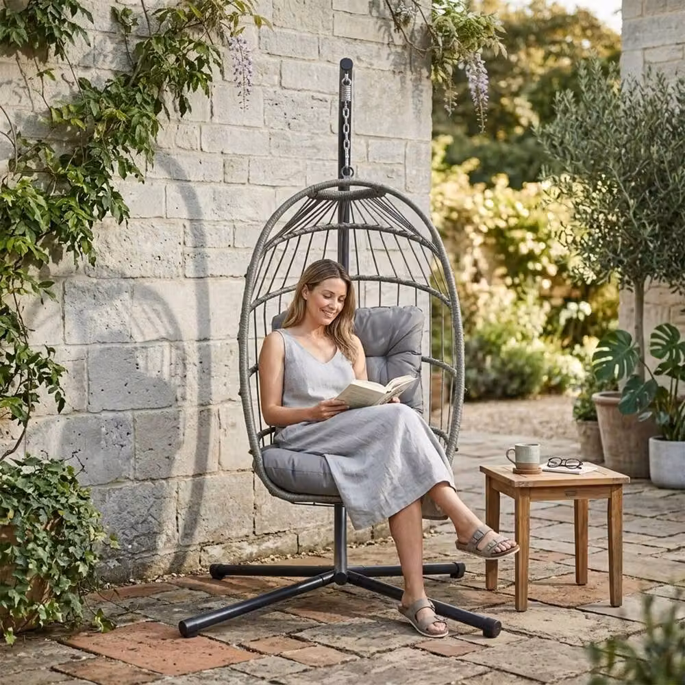 Monstershop Rattan Hanging Egg Chair in Grey – 3