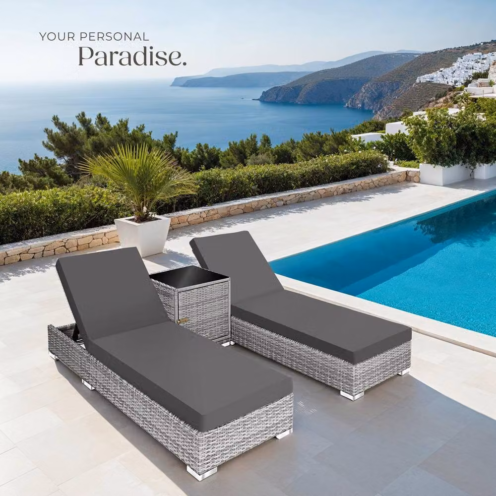 tectake Nautica Set of 2 Aluminium Rattan Lounge Chairs in Light Grey with Adjustable Headrests – 6