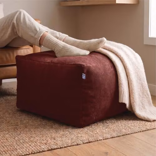 rucomfy Velora Velvet Beanbag Footstool in Oxblood Red, W/D/H: 60 x 60 x 36 cm – 2