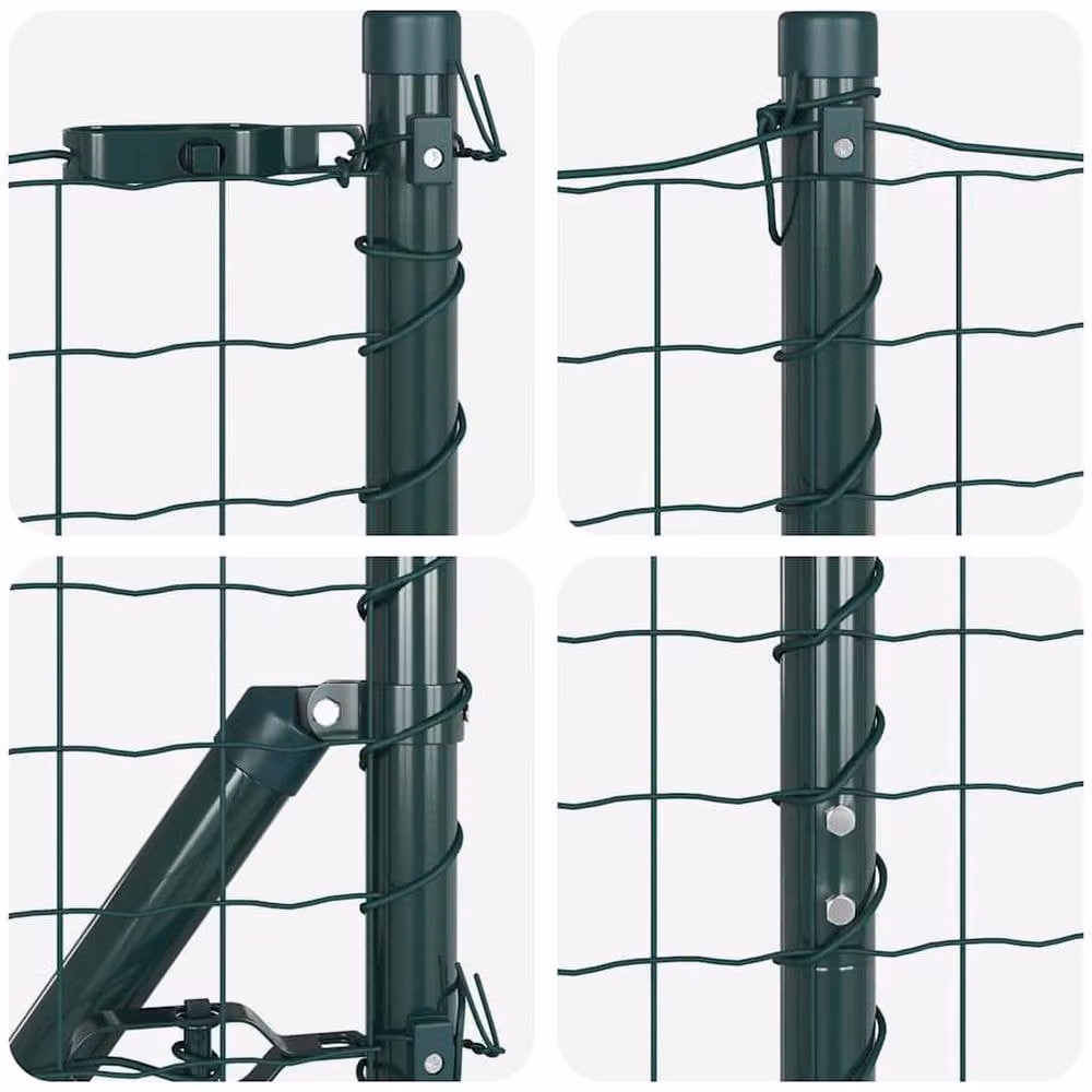 Berkfield Home Green Euro Fence with 7 Posts, Galvanised Steel, W: 10 m, H: 1.6 m – 6