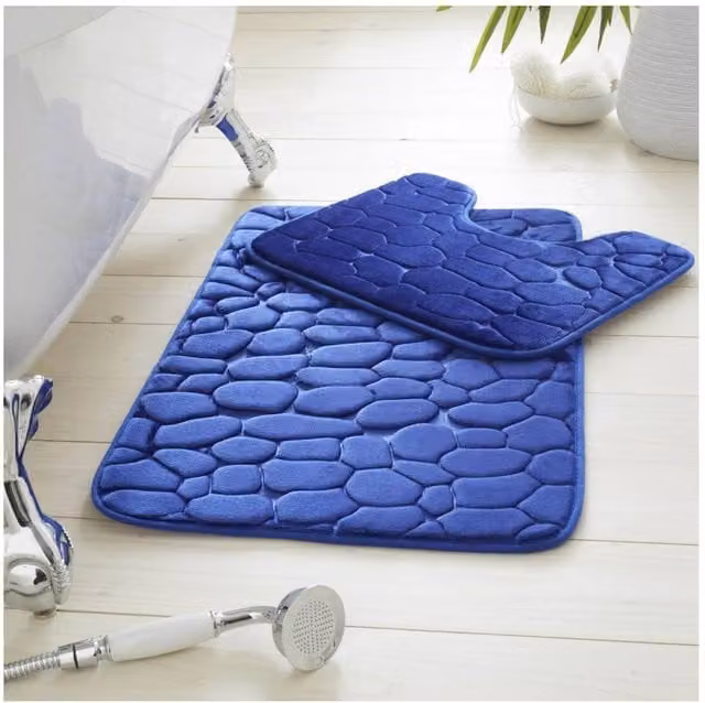 Gaveno Cavailia 2 Piece Pebble Memory Foam Bath Set in Red and Royal Blue, W/D/H: 80 x 50 x 30 cm