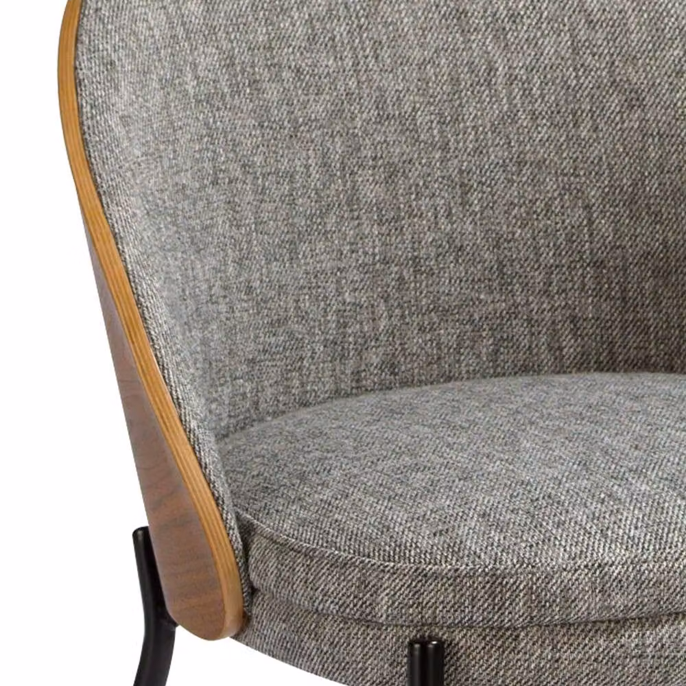 Angel Cerda Grey Fabric Dining Chair with Walnut Veneer and Black Accents – 4