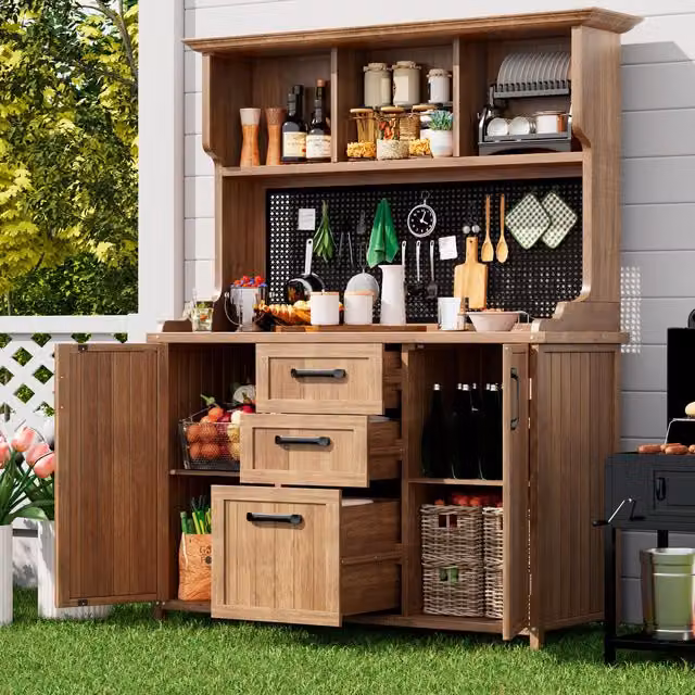 Aosom UK Rustic Brown Freestanding Outdoor Storage Cupboard with Drawers and Shelves, H x W x D: 185 x 50 x 50 cm – 1