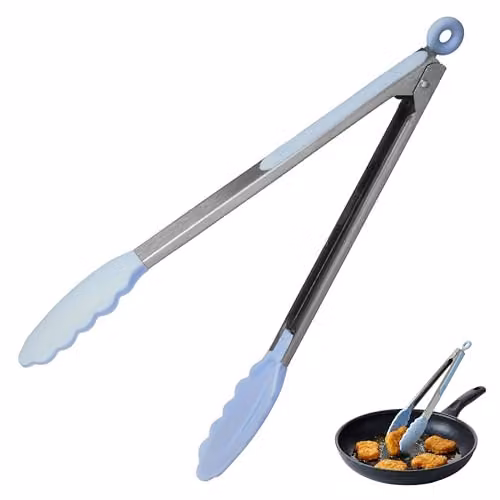 Premier Housewares Heat-Resistant Stainless Steel Tongs with Blue Silicone Grips