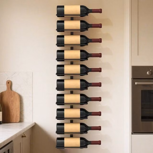 NESTLUNE Matt Black Metal Wall Mounted Modern Wine Storage Rack for Kitchen and Dining Rooms