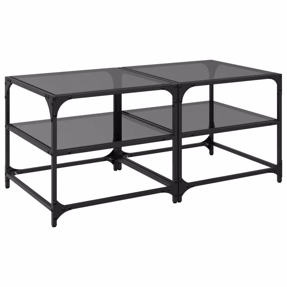 Berkfield Home Set of 2 Decorative Square Coffee Tables with Black Glass Tops and Steel Frames, W/D/H: 50 x 50 x 45 cm – 3