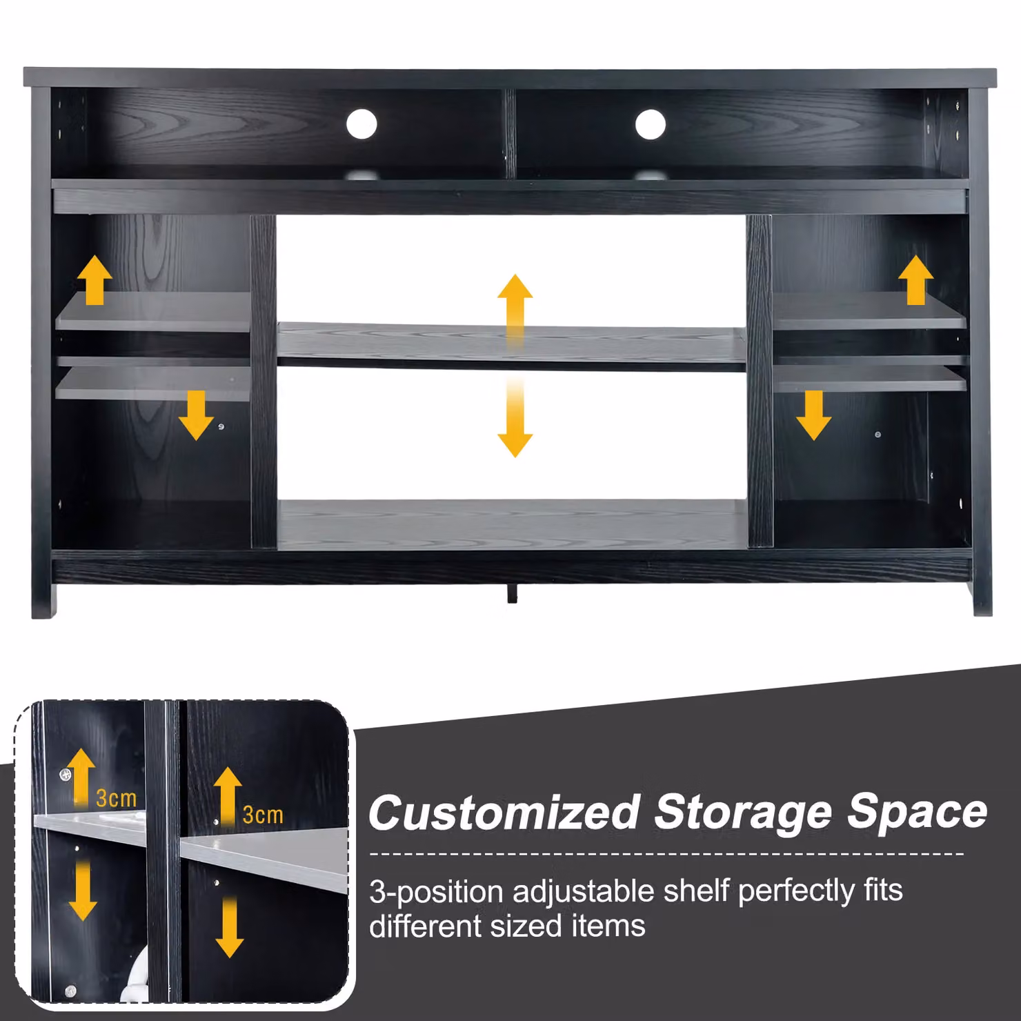Costway Modern Fireplace TV Stand Media Console Table in Black with Adjustable Shelf for TVs up to 65 inch – 2