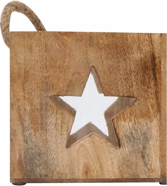 KDMK Rustic Star Wood Tealight Candle Holder, Brown, Height: 14 cm