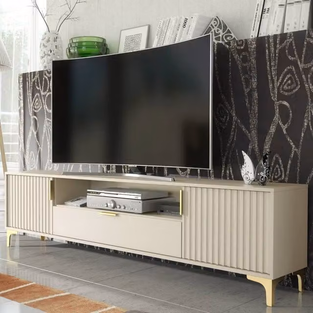 Mex Furniture LTD Tide Crest TV Unit in Cashmere Warm Beige and Gold