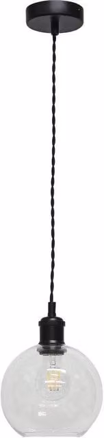 First Choice Lighting Barnum Retro Pendant Fitting with Black Metal and Transparent Glass Sphere – 1