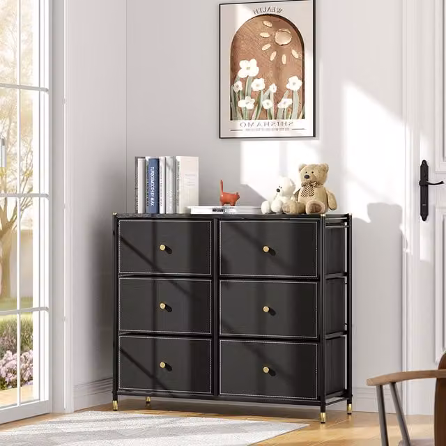 Komore Modern Plastic and Metal Freestanding Storage Cabinet in Black and Gold, Height: 76.3 cm