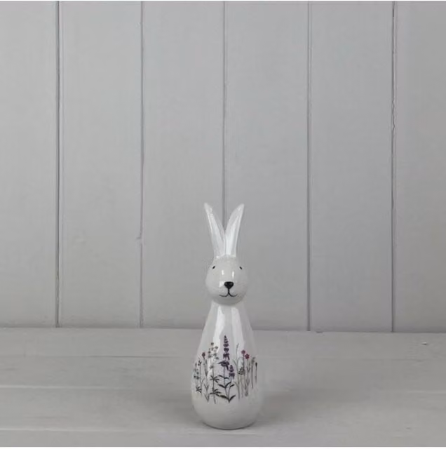 KDMD White Tall Meadow Rabbit Ceramic Tabletop Ornament