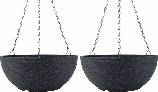 Garden Gear Stone Effect Hanging Basket Planter, Grey, Diameter: 35 cm