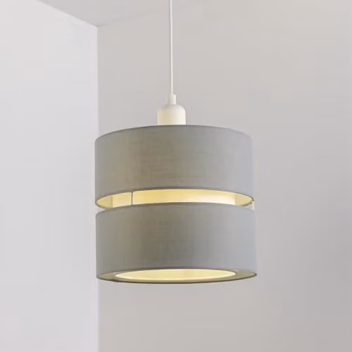 CGC Lighting Gayle Two Tier Fabric Lamp Shade in Grey and White, Diameter: 26 cm