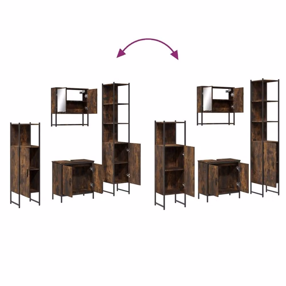 Berkfield Home 4 Piece Industrial Bathroom Furniture Set in Smoked Oak Brown – 2