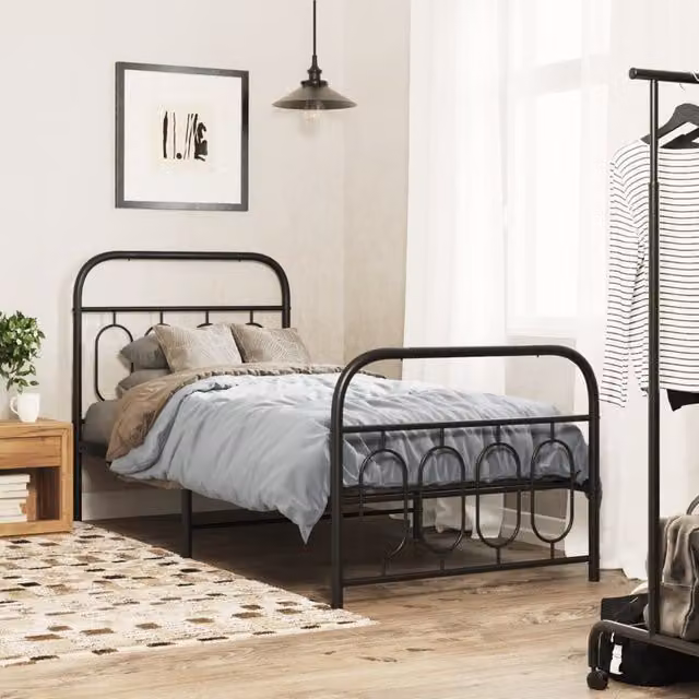 Berkfield Home Metal Bed Frame with Footboard, Black, W/D/H: 80 x 200 cm