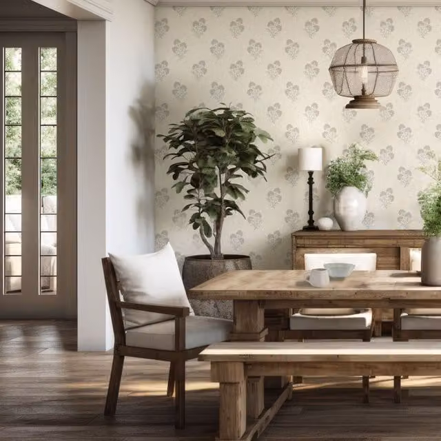 Belgravia Decor Floral Botanical Beige Washable Vinyl Wallpaper Roll