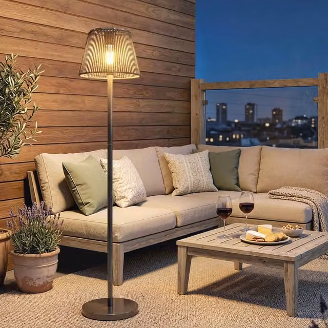 Outsunny Black Rattan Outdoor Solar Floor Lamp with Dusk Sensor and Warm White Light