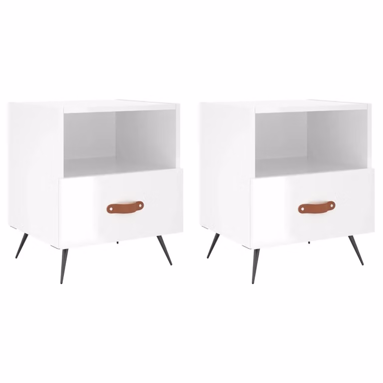 Berkfield Home Set of 2 High Gloss White Bedside Cabinets, W/D/H: 40 x 35 x 47.5 cm