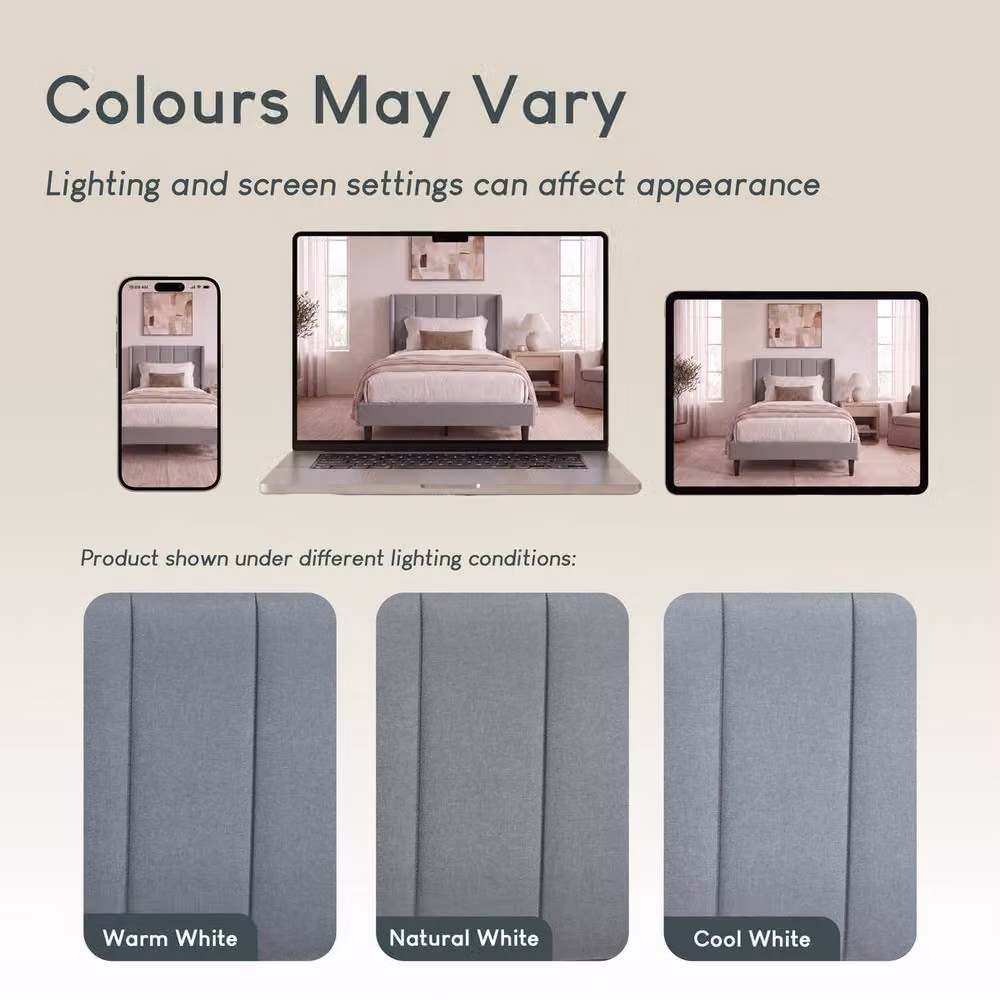 Vida Designs Vianna Fabric Bed Frame in Light Grey, Double Size (140 x 200 cm) – 5