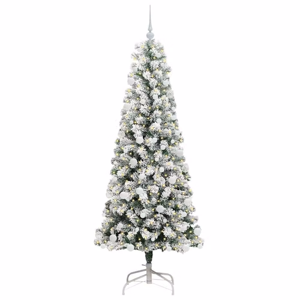 Berkfield Home Artificial Hinged Christmas Tree in Green and White, Height: 180 cm – 3